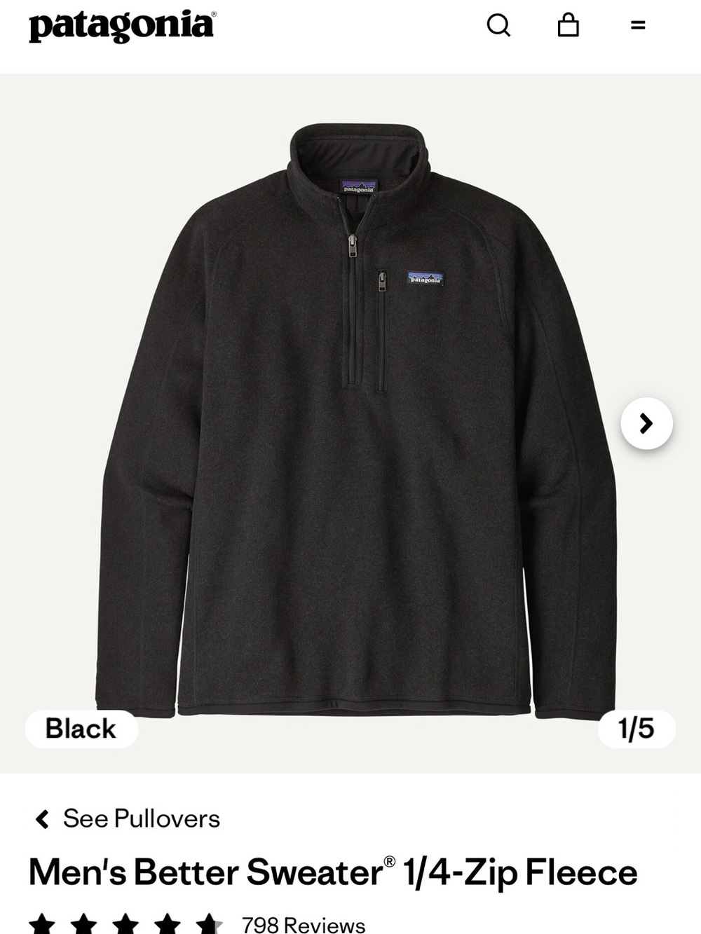Patagonia Black 1/4‑Zip Fleece Pullover